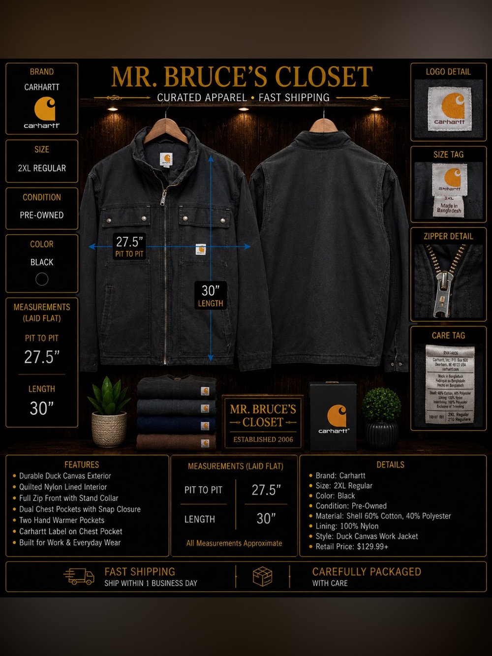 Carhartt Black Duck Canvas Zip-Front Work Jacket